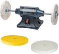 POWERTEC 8-Inch Bench Buffer Jewelry Polisher - Includes 2PCs 80Ply Thic Buffing Wheels + 2 Pack White & Yellow Polishing Wheels