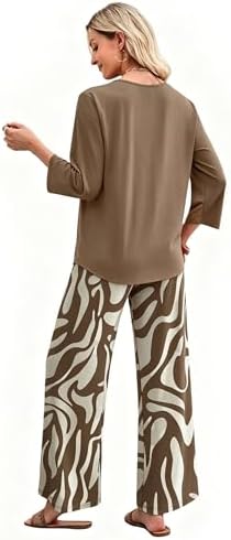WIHOLL Two Piece Sets for Women Lounge 3/4 Length Sleeve Womens Tops Graphic Pants with Pockets Summer Outfits 2026
