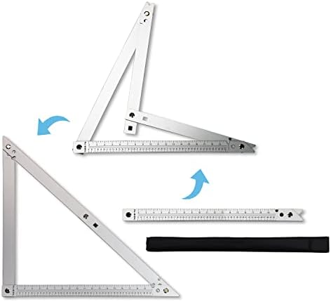 FEI-RONG 24 Folding Square - Aluminum & Carbon Steel Framing Square | 45-90 Degree Adjustable Angle Ruler for Roofing, Stair Work, Woodworking | Includes Carrying Case