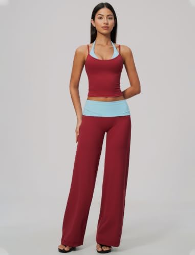 QBGJTD Womens Workout Sets Two Piece Striped Tank Top Wide Leg Yoga Pants Yoga Pilates Outfits