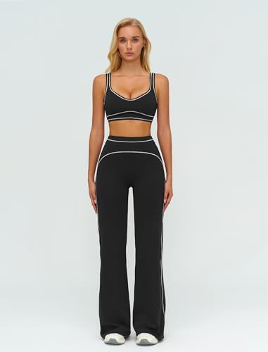 ABOCIW Two Piece Workout Sets for Women Racerback Tank Top Matching High Waist Wide Leg Yoga Pants Pilates Outfits