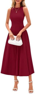 PRETTYGARDEN Women's Summer Pleated Midi Work Dress