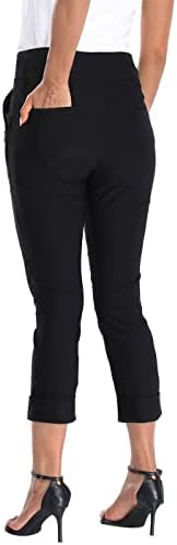 HDE Pull On Capri Pant for Women w/Pockets Elastic Waist Cropped Work Pant
