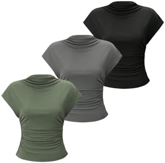 OYOANGLE Women's 3 Pack Business Casual Outfits Mock Neck Ribbed Tank Tops