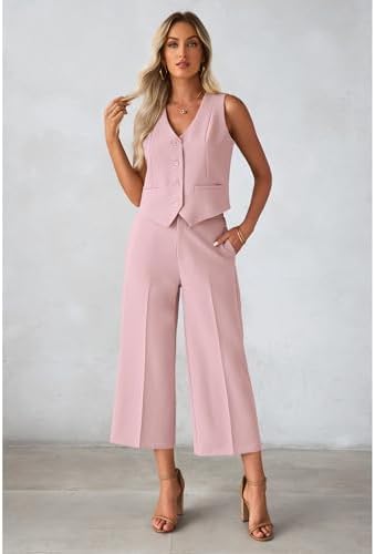 luvamia Vest Pant Suits for Women Dressy Wide Leg 2 Piece Sets Work Outfits