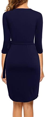 Berydress Women's 3/4 Sleeve V Neck Casual Party Work Faux Black Wrap Dress