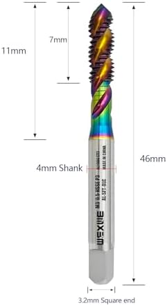 Tools M3 x 0.5 DLC Coating Spiral Flute Thread Tap, Metric Machine Threading Tap High Speed Steel Cobalt(HSSCo), Round Shank with Square End, H2 Tolerance, 2pcs
