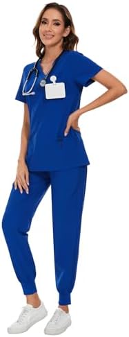 COZYFIT Scrubs for Women Set - Stretch V-Neck & Jogger Pant with 9 Pockets