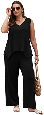 WIHOLL Two Piece Sets for Women Dressy Lounge Sets Summer Outfits Cruise Travel Beach Vacation Casual Wide Leg Pants Set