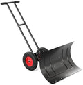 30" Heavy-Duty Steel Snow Pusher with Wheels, Adjustable Ergonomic Handle & 45° Angled Blade for Efficient Driveway & Sidewalk Clearing