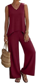 WIHOLL Two Piece Sets for Women Dressy Lounge Sets Summer Outfits Cruise Travel Beach Vacation Casual Wide Leg Pants Set