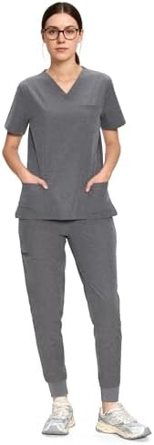 COZYFIT Scrubs for Women Set - Stretch V-Neck & Jogger Pant with 9 Pockets