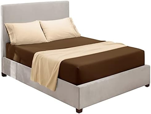 Nestl Full Sheets Set - 4 Piece Full Bed Sheets, Hotel Luxury, Extra Soft, Double Brushed Bedding for Full Size, 2 Tone Brown/Beige Set, Brown Fitted Sheet, Beige Flat Sheet, Beige Pillow Case