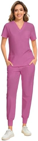 COZYFIT Scrubs for Women Set - Stretch V-Neck & Jogger Pant with 9 Pockets