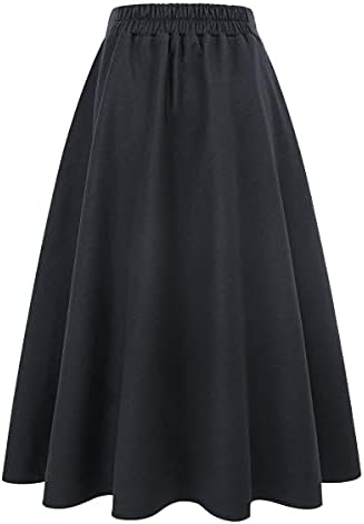 IDEALSANXUN Womens Plaid Wool Skirts Elastic Waist A-Line Pleated Tartan Long Skirts
