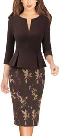 VFSHOW Womens Work Business Office Front Zipper Peplum Church Sheath Dress