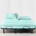 JS Sanders Collection 600TC Flex Top Queen Sheets for Sleep Number Bed - 100% Cotton 4 Pcs Top Split Queen Sheets for Adjustable Bed Queen 30 Inch Down Aqua Blue -18 Inch Deep