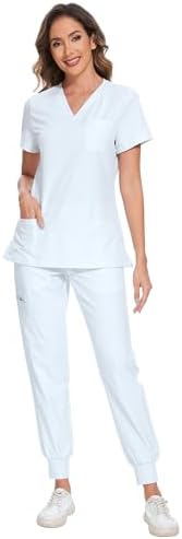 COZYFIT Scrubs for Women Set - Stretch V-Neck & Jogger Pant with 9 Pockets
