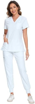 COZYFIT Scrubs for Women Set - Stretch V-Neck & Jogger Pant with 9 Pockets
