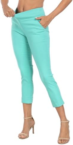 HDE Pull On Capri Pant for Women w/Pockets Elastic Waist Cropped Work Pant