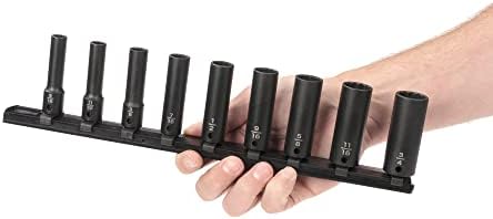 TEKTON 3/8 Inch Drive Impact Socket Set, 9-Piece | SID91109 | (5/16 - 3/4 in.), Deep, 12-Point, Socket Rail