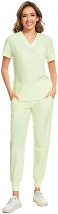 COZYFIT Scrubs for Women Set - Stretch V-Neck & Jogger Pant with 9 Pockets