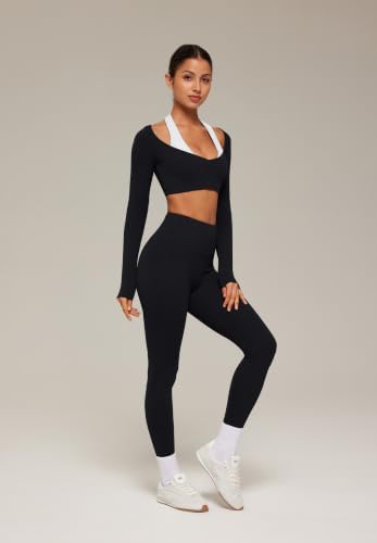 SUUKSESS Women 2 Piece Workout Sets Double Layer Padded Pilates Outfits