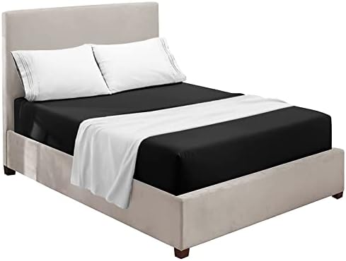 Nestl King Sheets Set - 4 Piece King Size Bed Sheets, Extra Soft, Double Brushed Bedding for King Size, 2 Tone Black/White Set, Black Fitted Sheet, White Flat Sheet, White Pillow Case