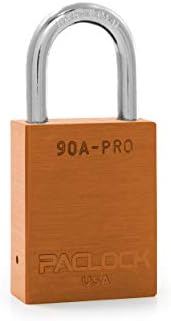 PACLOCK's 90A-PRO Padlock, 1/4" Diameter Hard. Steel Shackle, 1-3/16" Tall, High Performance 7-Pin Cylinder w/ 1 Key, Keyed Alike, Orange