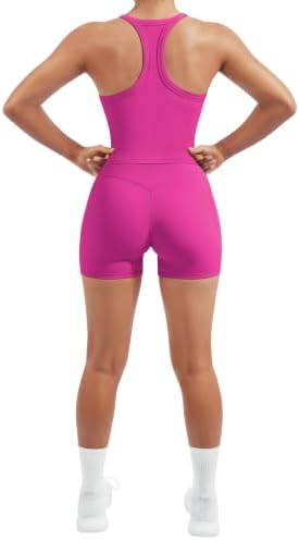 SUUKSESS Women 2 Piece Workout Sets High Waisted Biker Shorts with Pockets Built in bra Racerback Tank Tops