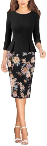 VFSHOW Womens Work Business Office Front Zipper Peplum Church Sheath Dress