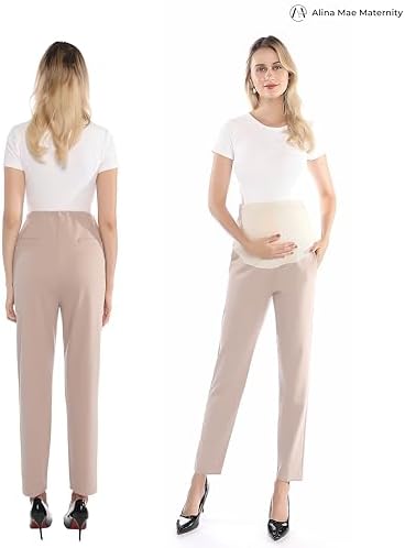 Maternity Pants Work Over The Belly with Pockets, Womens Pregnancy Dress Pants Office Clothes Trousers Stretch Summer