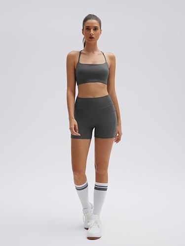 SUUKSESS Women 2 Piece Workout Sets Padded Halter Sports Bras High Waisted Biker Shorts with Pockets
