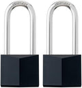 2-Pack Keyed Alike Locks, Black Covered Brass Keyed Padlock with Stainless Steel Long Shackle, 1-9/16 Inch Lock Body, Rustproof Locks for Gate Fence Hasp Cabinet Toolbox Gym or School Locker