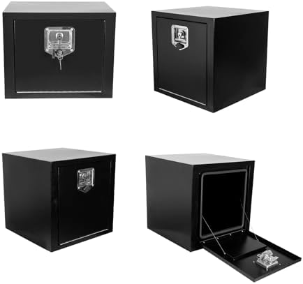 18 Inch Underbody Truck Box Steel Storage Tool Box,18 x 18 x 18 Tool Chest Organizer w/Lock and Keys For Pickup,Truck Bed, RV, Trailer,Heavy Duty Waterproof Black box