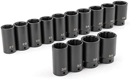TEKTON 1/2 Inch Drive Axle Nut Impact Socket Set, 14-Piece | SID92002 | (27 - 39 mm), Deep, 6-Point