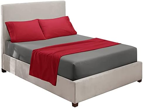 Nestl Full Sheets Set - 4 Piece Full Bed Sheets, Hotel Luxury, Extra Soft, Double Brushed Bedding for Full Size, 2 Tone Grey/Burgundy Set, Grey Fitted Sheet, Burgundy Flat Sheet, Burgundy Pillow Case