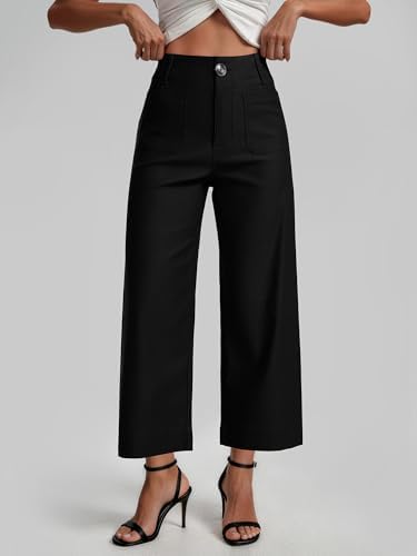 MOHHOM Women’s High Waisted Wide Leg Cropped Pants Stretchy Business Casual Work Pants with Pockets