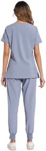 COZYFIT Scrubs for Women Set - Stretch V-Neck & Jogger Pant with 9 Pockets