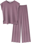 Ekouaer Lounge Sets for Women Two Piece Outfits Knit Cap Sleeve Tops Wide Leg Pleated Pants Casual Dressy Sweater Sets