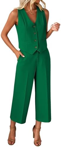 luvamia Vest Pant Suits for Women Dressy Wide Leg 2 Piece Sets Work Outfits