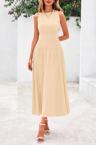 PRETTYGARDEN Women's Summer Pleated Midi Work Dress