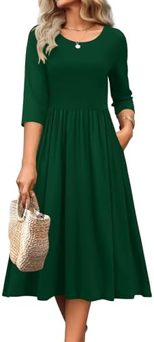 Zeagoo 3/4 Sleeve Women's Dress Casual Aline Summer Fall Midi Long Dresses