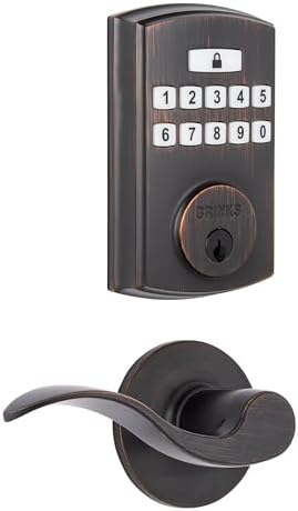 BRINKS Keyless Entry Door Deadbolt, High-Security Keypad Door Lock, 50 User Codes, Auto Locking Feature (Deadbolt & Passage Lever, Tuscan Bronze)