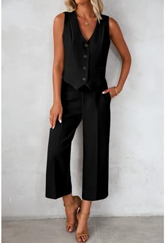 luvamia Vest Pant Suits for Women Dressy Wide Leg 2 Piece Sets Work Outfits