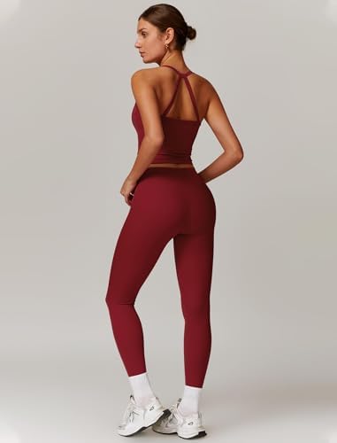 QBGJTD Womens Workout Sets Two Piece Cross Back Tank Top Matching High Waist Leggings Sets Gym Outfits Work Out Clothes