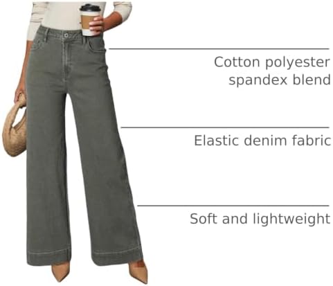 Dokotoo Women's Casual High Waisted Jeans Stretch Wide Leg Loose Denim Pant