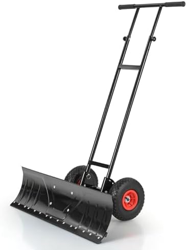 Moccha 36” Wide Snow Pusher - Heavy-Duty Efficient Snow Shovel with Wheels, 7-Position Angled Blade, Ergonomic Handle for Snow Removal, Back Saver Snow Plow Shovel for Driveway and Sidewalks