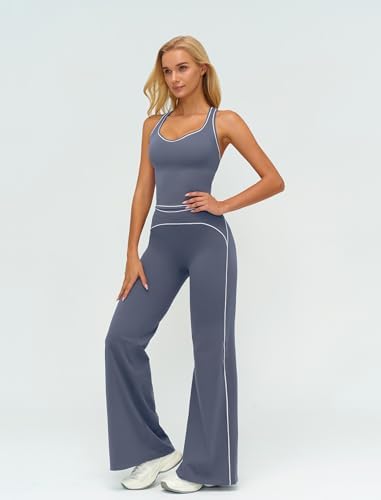 ABOCIW Two Piece Workout Sets for Women Racerback Tank Top Matching High Waist Wide Leg Yoga Pants Pilates Outfits