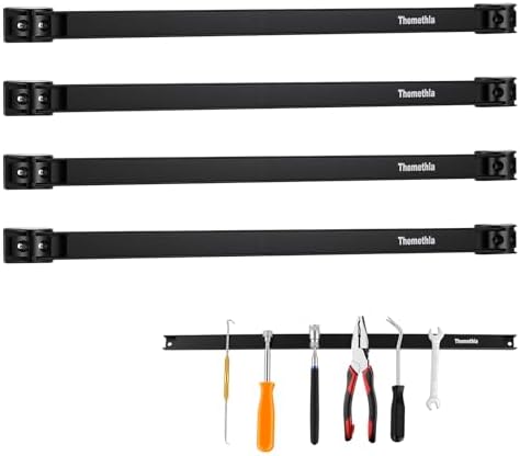 18" Magnetic Tool Holder Strip, 4 Pieces Black Metal Tool Organizer Rack with Stainless Steel Surface, Magnet Bar for Garage Workshop, Easy To Install with Mounting Screws
